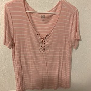 Short sleeve lace up top